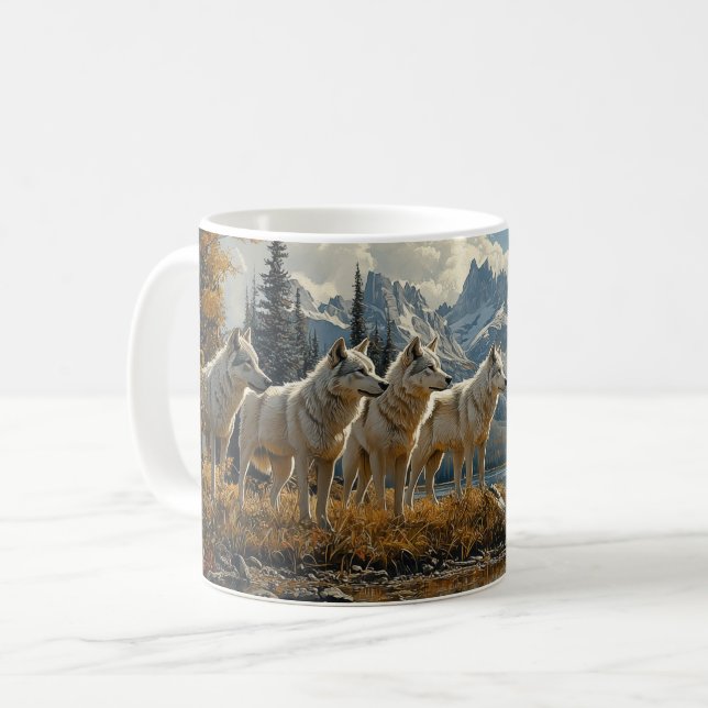 Caneca De Café Wolf Pack pelo lago (Frente Esquerda)
