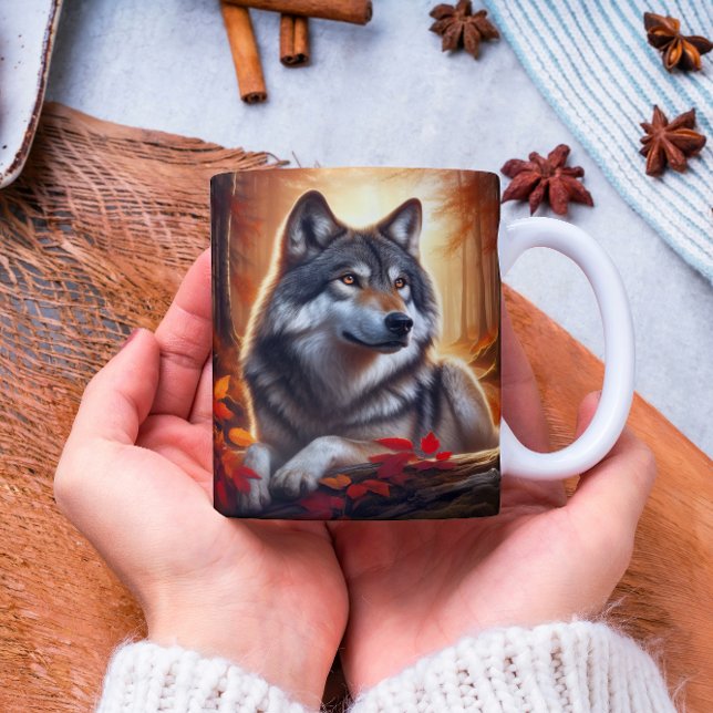 Caneca De Café Wolf Solitude Amidst Nature (Criador carregado)