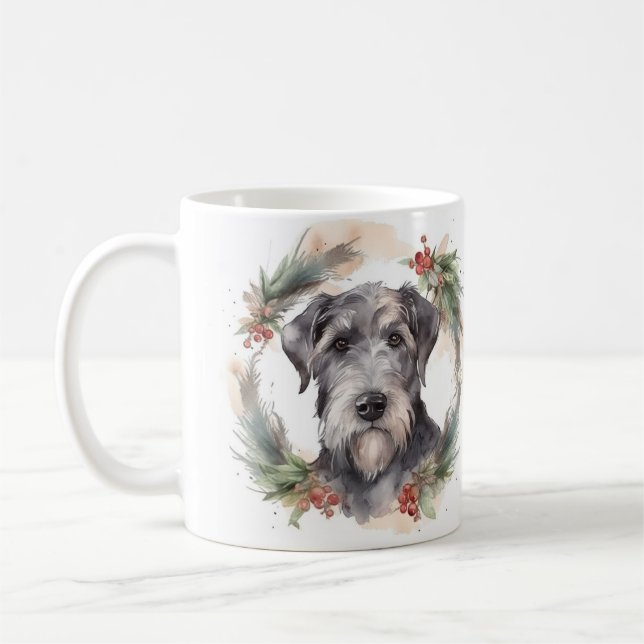 Caneca De Café Wolfhound Christmas Wreath Festivo Pup (Esquerda)