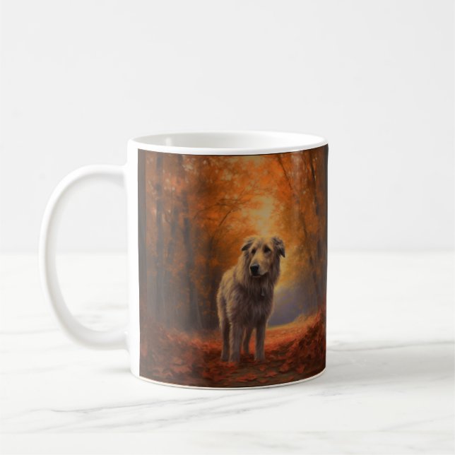 Caneca De Café Wolfhound no outono Folhas caem inspiração (Esquerda)