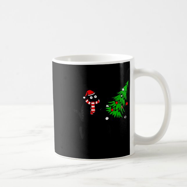 Caneca De Café Womens Funny Black Cat Gift Pushing Christmas Tree (Direita)