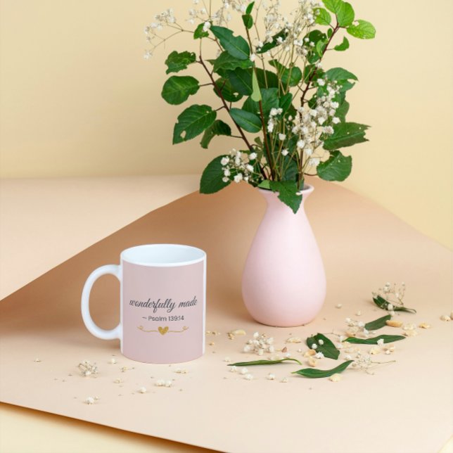 Caneca De Café Wonderfully Made – Psalm 139:14 Pink Mug (Criador carregado)