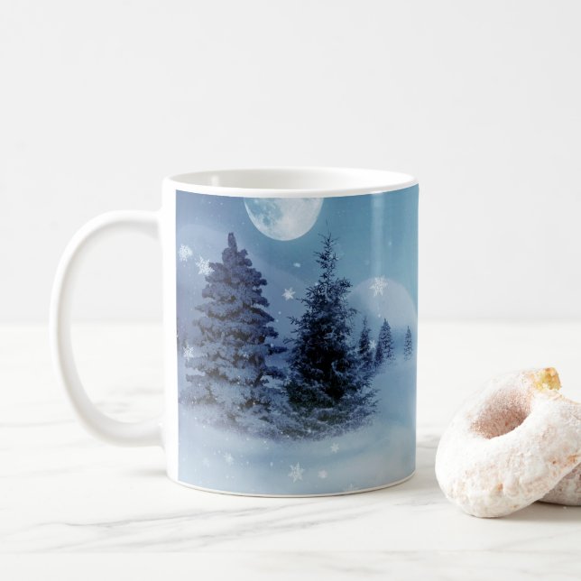 Caneca De Café Wonderland de inverno à noite (Com Donut)