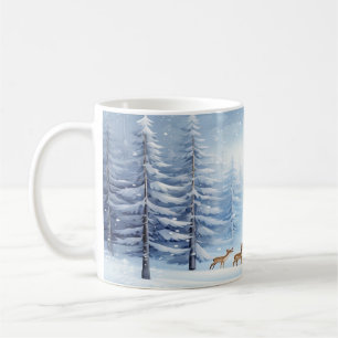 Caneca De Café Wonderland Forest Mug de inverno com neve e veado