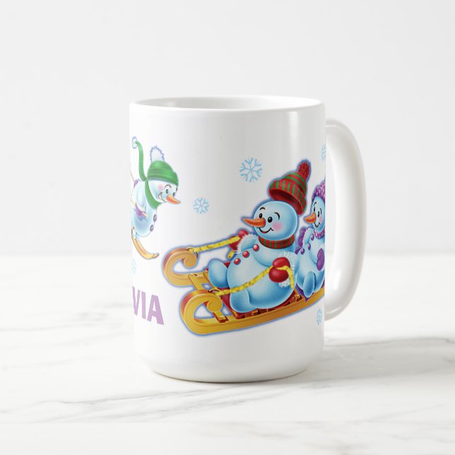 Caneca De Café Wonderland pessoas de neve Nome personalizado da c (Frente Esquerda)