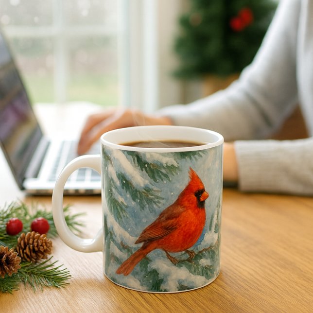 Caneca De Café Woodland Christmas Cardinal Bird Mug (Cardinal Christmas mug—festive, cozy, and perfect for snowy mornings or office gift giving.)