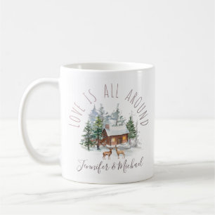 Caneca De Café Woodland Forest Love Deer Casal com Nomes