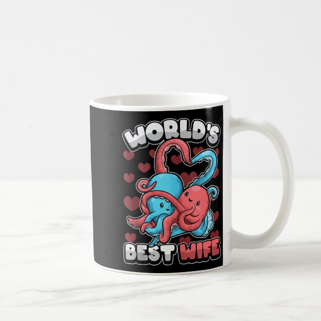 Caneca De Café World's Wife Cute Kawaii Octopus Heart Cute Couple (Direita)