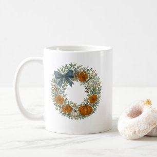 Caneca De Café Wreath Autumn Blue Pumpkin