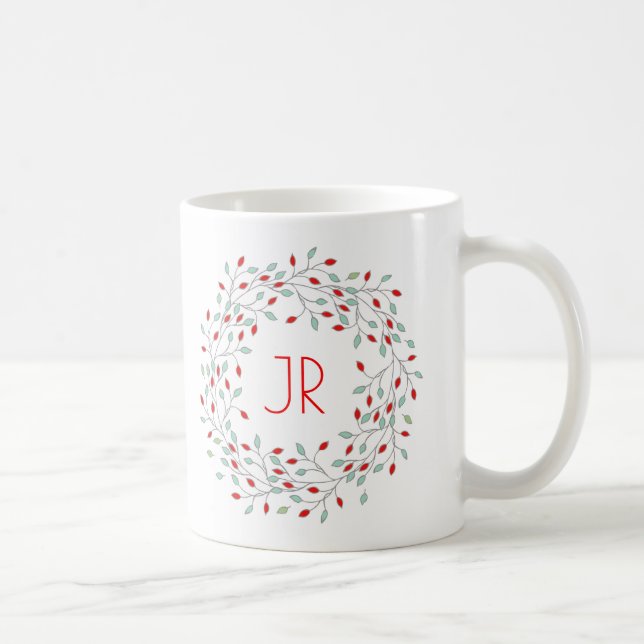 Caneca De Café Wreath de Natal Red Berries e Folhas Verdes (Direita)