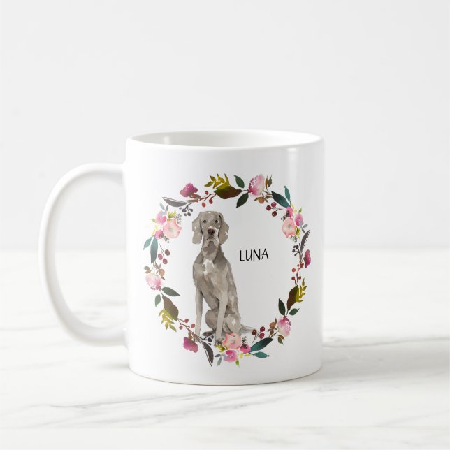 Caneca De Café Wreath de Rosa do Weimaraner Personalizado (Esquerda)