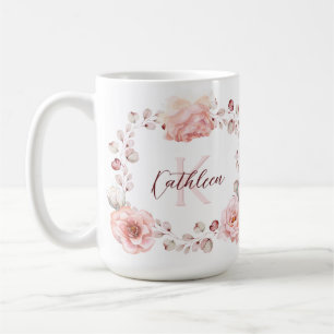Caneca De Café Wreath Rosa de Aquarela Personalizada   Branca