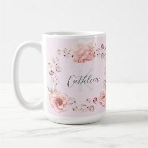 Caneca De Café Wreath Rosa de Aquarela Personalizada Cor de Ros