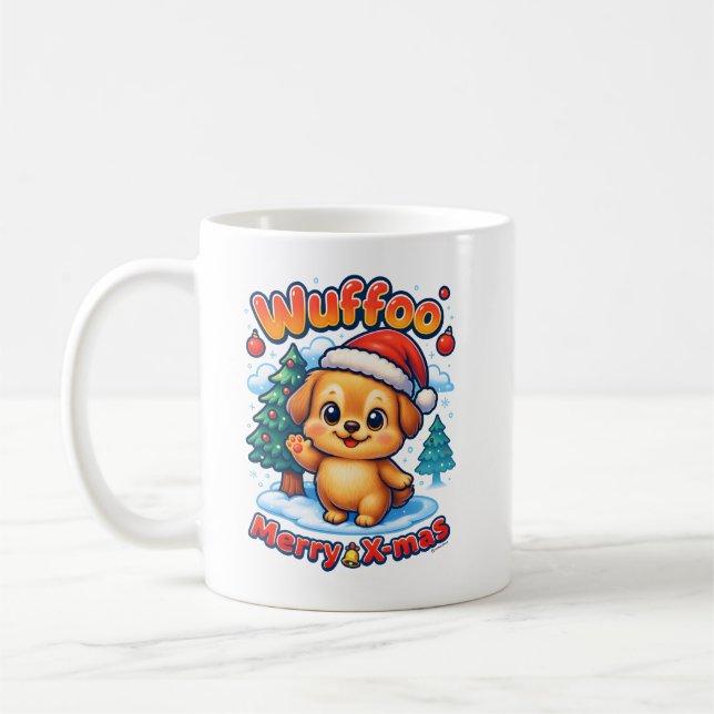 Caneca De Café Wuffoo Roony Merry X-mas Kawaii 3D Holiday (Esquerda)