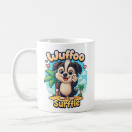 Caneca De Café Wuffoo Surffie Cute Kawaii Puppy Tropical Island