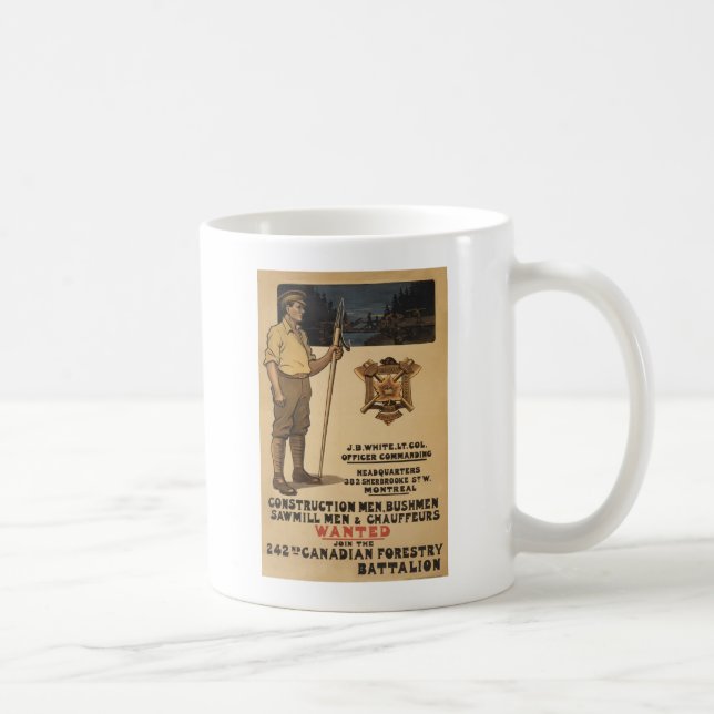 Caneca De Café WW I ~ 242º Batalhão Canadense Florestal 1915 (Direita)