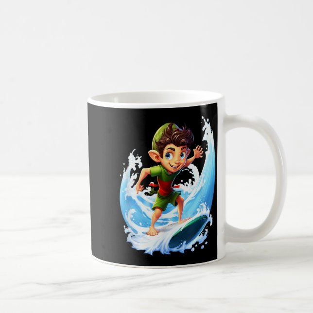 Caneca De Café X-mas Christmas Elf Riding Surfboard Surfboard  (Direita)