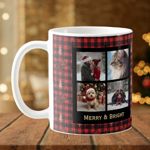 Caneca De Café Xadrez 4 Foto Natal Vermelho Preto Rústico Chic