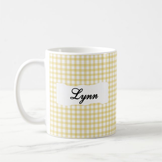 Caneca De Café Xadrez Amarelo Clássico Nome Personalizado  (Esquerda)