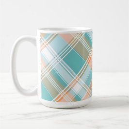 CANECA DE CAFÉ XADREZ AQUA LARANJA MARROM BRANCO PÁSCOA