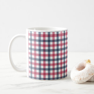 Caneca De Café Xadrez Azul Branco Vermelho