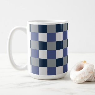 Caneca De Café Xadrez Azul Marinho Cinza Branco