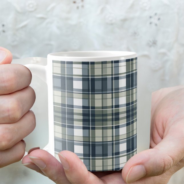 Caneca De Café Xadrez branca verde Denim Blue Sage (Criador carregado)