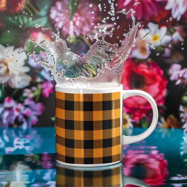 Caneca De Café Xadrez Búfalo Laranja e Preto (Orange and Black Buffalo Check Coffee Mug)
