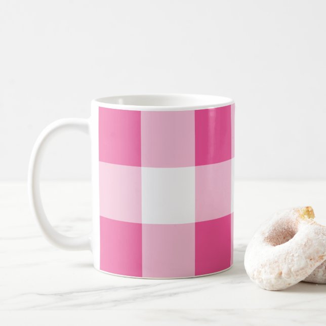 Caneca De Café Xadrez Búfalo Rosa Branco  (Com Donut)