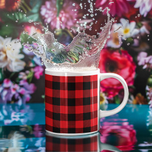 Caneca De Café Xadrez Búfalo Vermelho e Preto