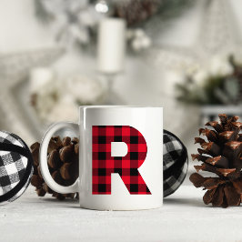 Caneca De Café Xadrez Búfalo Vermelho e Preto Letra Maiúscula R M
