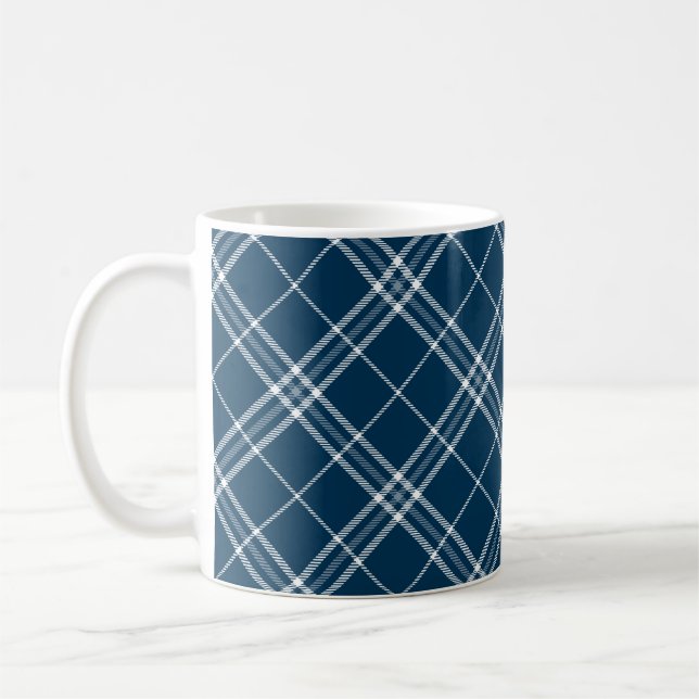 Caneca De Café Xadrez Clan Clark Tartan Azul Moderno (Esquerda)