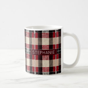 Caneca De Café Xadrez Clássica de Tartan Vermelho e Preto - Tecid
