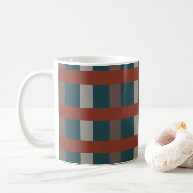 Caneca De Café Xadrez Colorido de Plaid  (Com Donut)