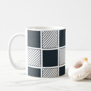 Caneca De Café Xadrez Cool Preto e Azul Marinho Branco 