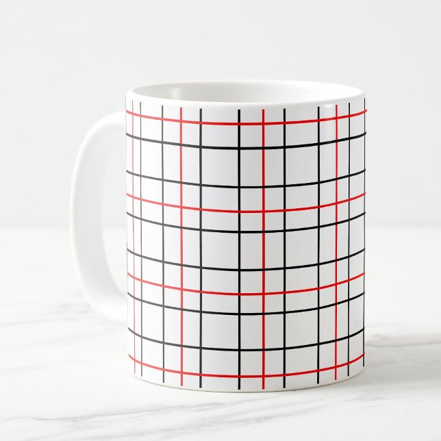 Caneca De Café Xadrez das Linhas de Grade Pretas Vermelhas (Criador carregado)