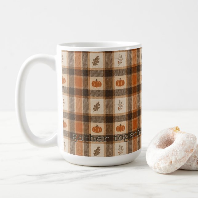 Caneca De Café Xadrez de Abóbora de Outono (Com Donut)