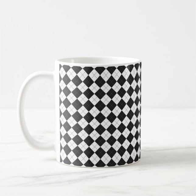 Caneca De Café Xadrez de Argyle. Escocês em branco e preto  (Esquerda)
