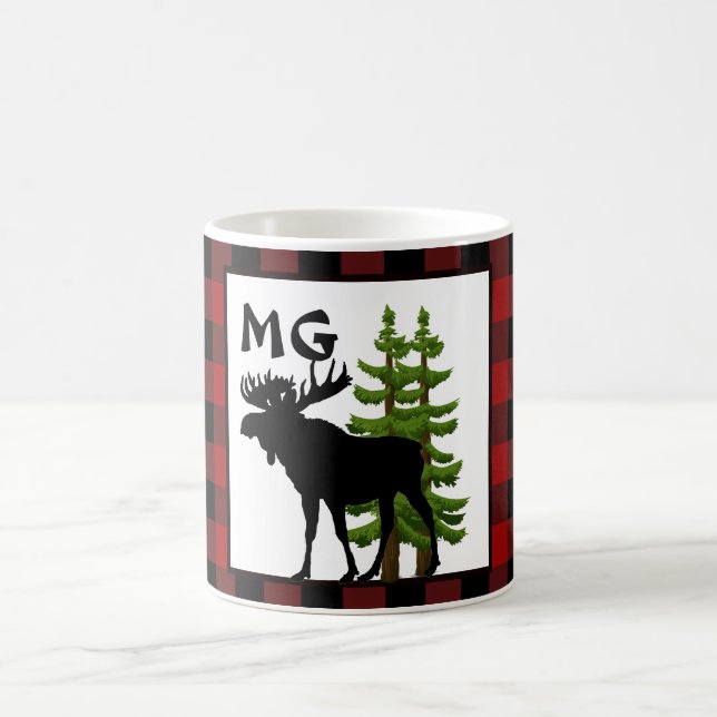 Caneca De Café Xadrez de Búfalo com Monograma e Desenho de Alce (Centro)