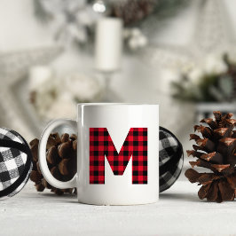 Caneca De Café Xadrez de Búfalo Vermelho e Preto Letra Maiúscula