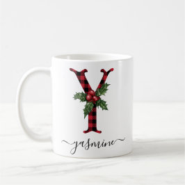 Caneca De Café Xadrez de búfalo Y Monograma Café de Natal