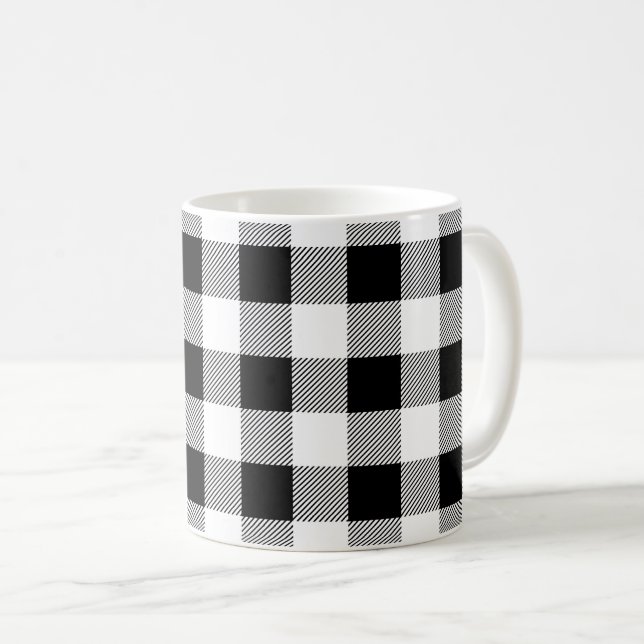 Caneca De Café Xadrez de Búfalos Brancos e Pretos (Frente Esquerda)