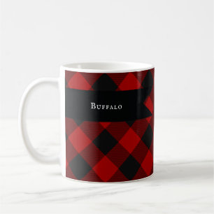 Caneca De Café Xadrez de Buffalo Cheque Vermelho e Praça Negra