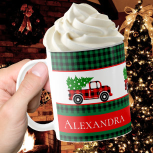Caneca De Café Xadrez de Buffalo Verde de Caminhão Vermelho Natal