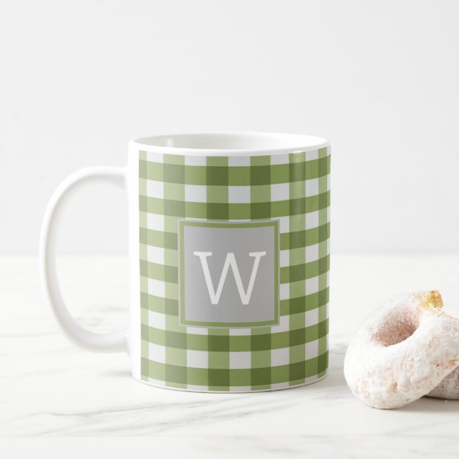 Caneca De Café Xadrez de Buffalo Verde Monograma Mug (Com Donut)
