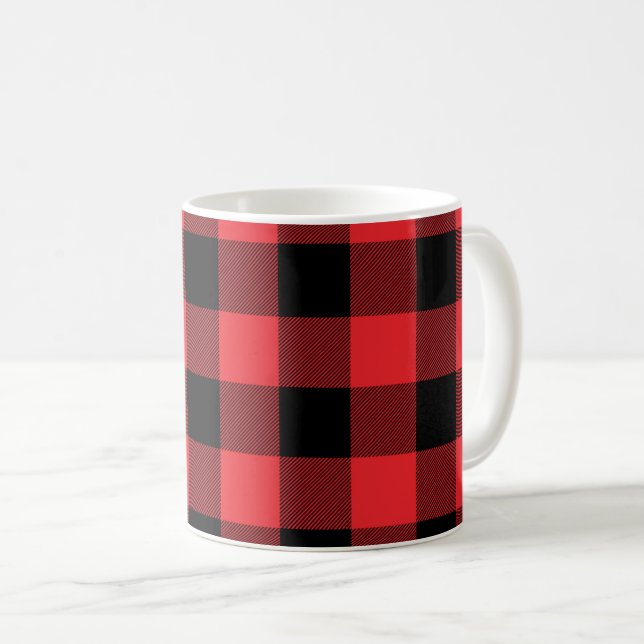 Caneca De Café Xadrez de Buffalo - Verificação de Preto Vermelho (Frente Esquerda)