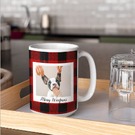 Caneca De Café Xadrez de Buffalo Vermelho e Woofmas Feliz com Fot