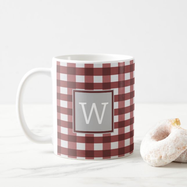 Caneca De Café Xadrez de Buffalo Vermelho Monograma Mug (Com Donut)
