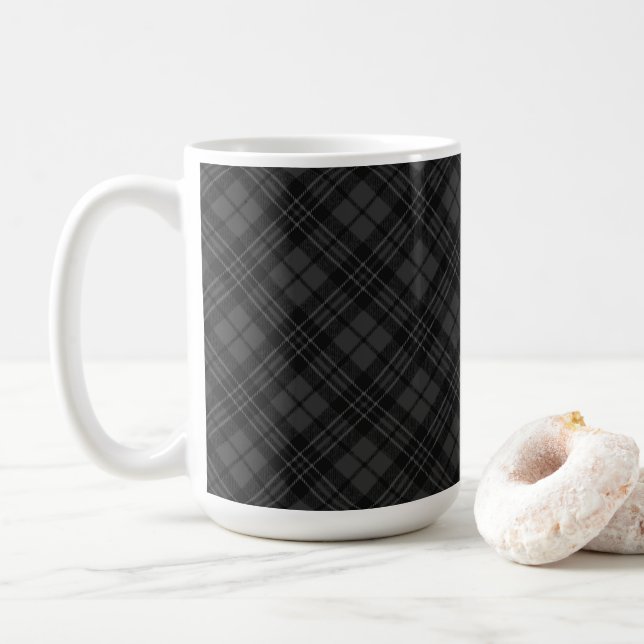 Caneca De Café Xadrez de Natal Black White Tartan Férias de inver (Com Donut)