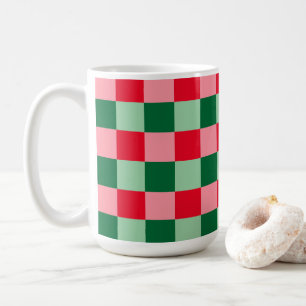 Caneca De Café Xadrez de Natal de Tartan Rosa Verde Vermelho